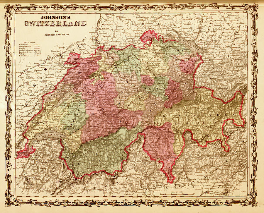 Switzerland 1862 Drawing by Vintage Maps - Fine Art America