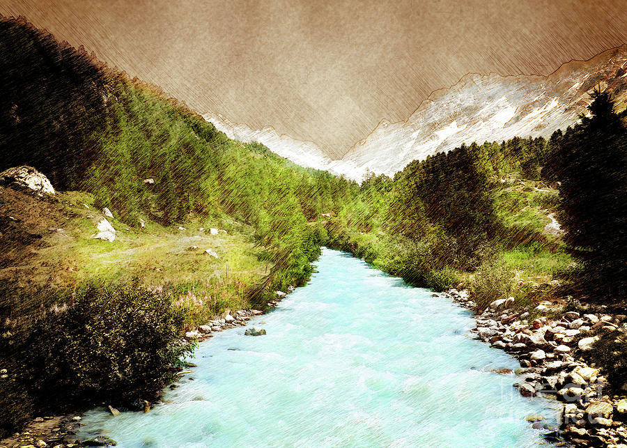 Switzerland Blatten Landscape Painting #switzerland Mixed Media