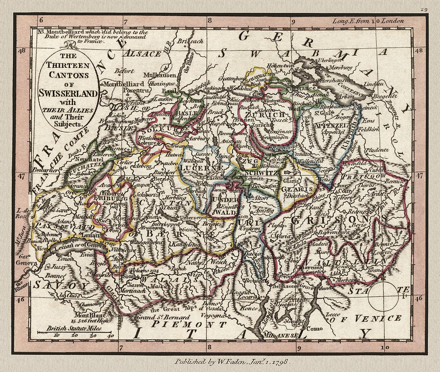 Switzerland Cantons Old Map 1798 Photograph by Phil Cardamone