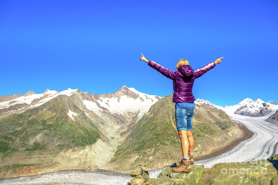 Switzerland Glacier Woman Hiking Photograph by Benny Marty