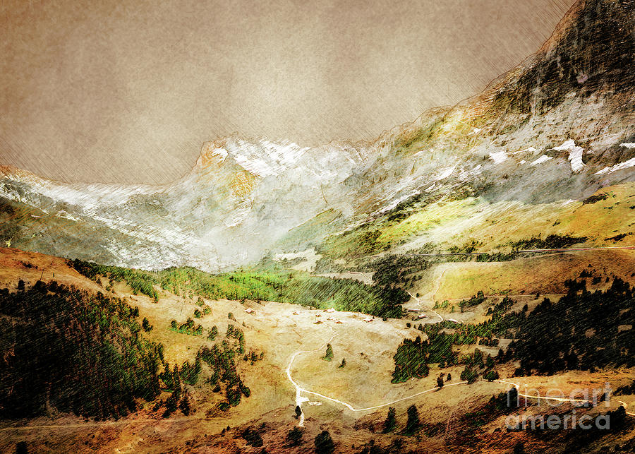 Switzerland Wengen Landscape Painting #switzerland Mixed Media