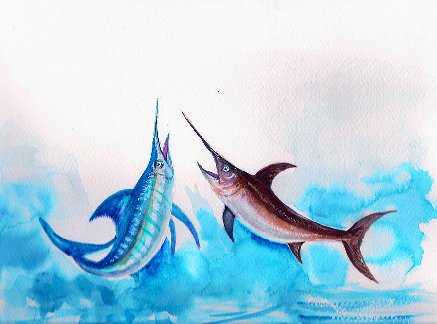 Swordfish and Marlin pair  Painting by Asha Sudhaker Shenoy