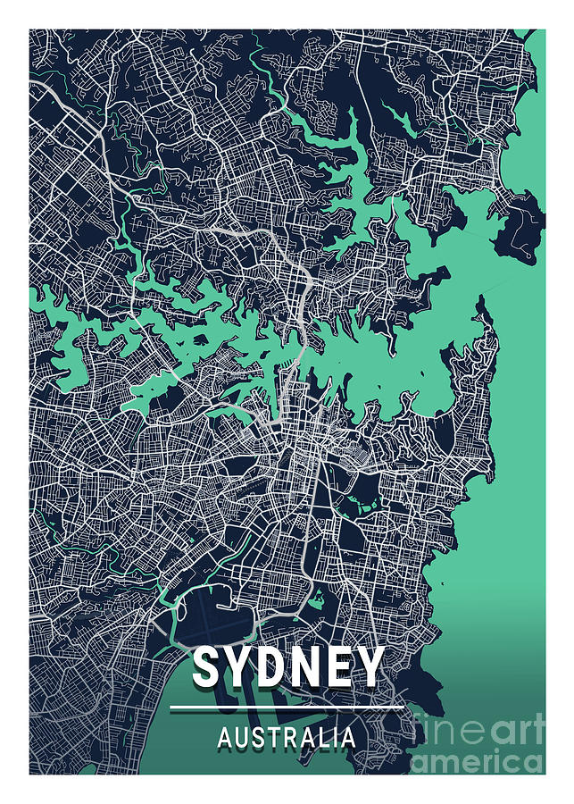 Sydney - Australia Blue Dark City Map Digital Art by Tien Stencil