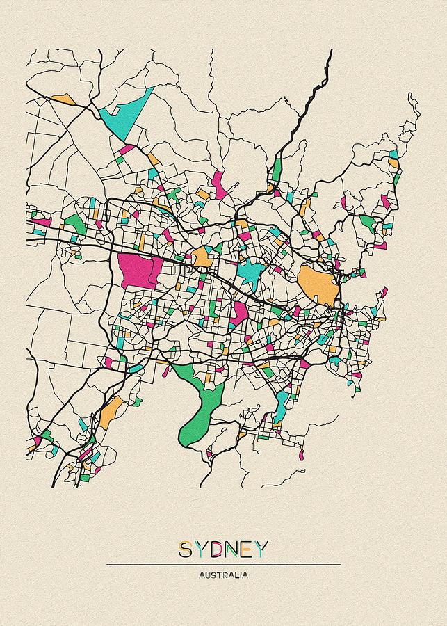 Memento Movie Drawing - Sydney, Australia City Map by Inspirowl Design
