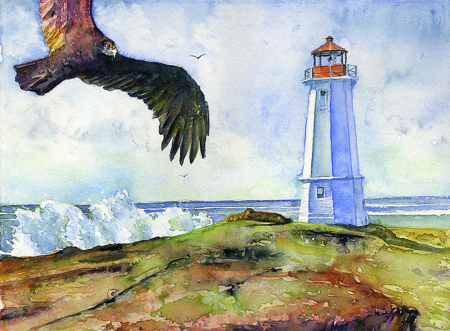 Sydney Cape Breton Lighthouse Painting by John D Benson