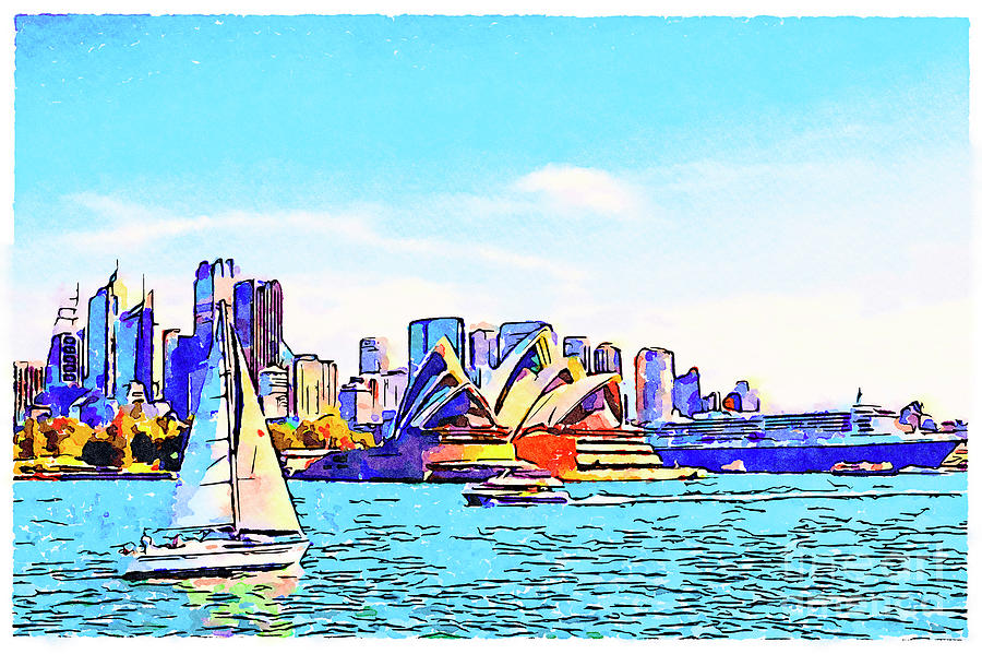 Sydney Harbor, Australia, Watercolor Photograph by Colin and Linda McKie
