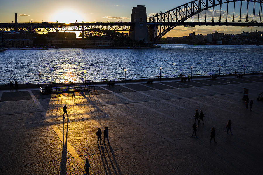 Sydney Harbour Bridge, view across Circular Quay during coronavirus pandemic, Australia Photograph by Andrew Merry
