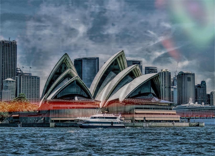 Sydney Opera House from the Harbour Mixed Media by Joan Stratton