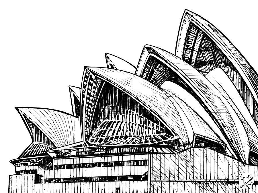 Sydney Opera House Art Print Australia Black & White Line - Etsy
