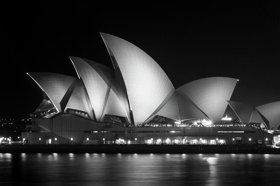 Sydney Opera House lit up at night, Sydney, New South Wales, Australia ...