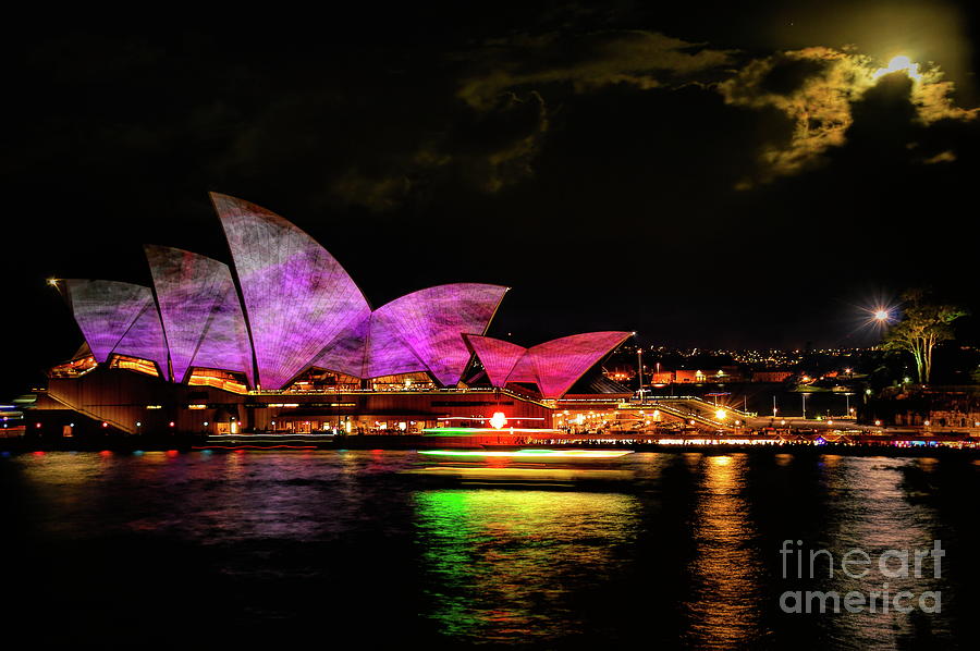 Sydney Opera House VIVID Festival Australia and the Moon Photograph by Diana Mary Sharpton