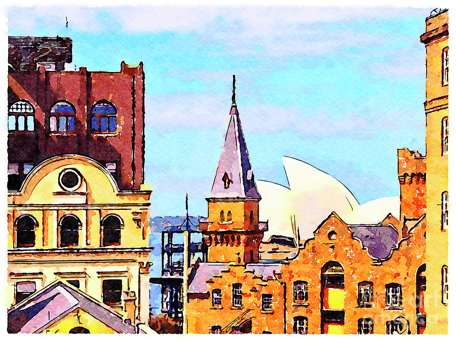 Sydney, The Rocks and Opera House, Watercolour Photograph by Colin and Linda McKie
