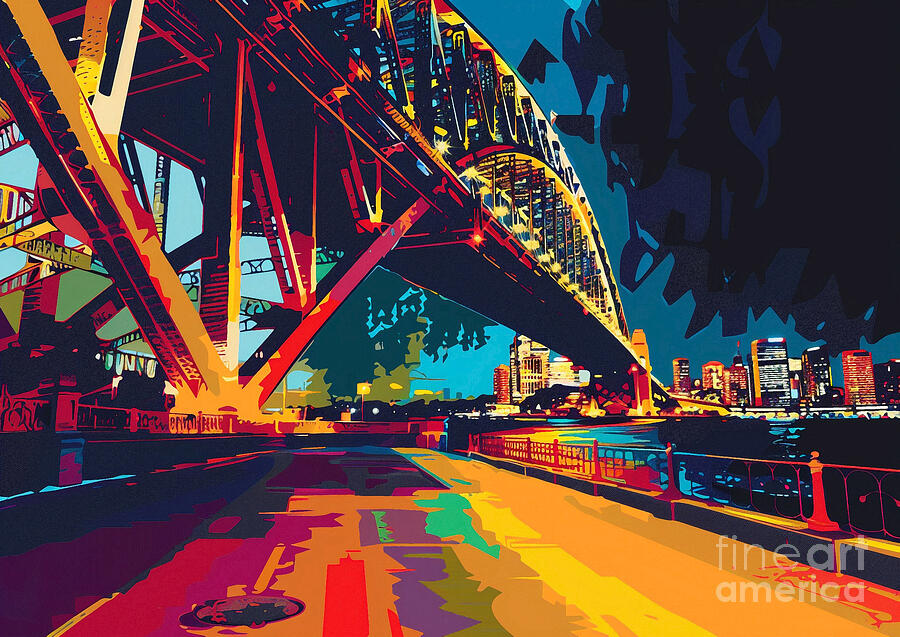 Sydneys Harbour Bridge Disappearing Into The Night Painting
