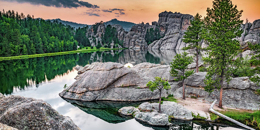 Sylvan Lake Sunset Panorama Over Rocks Photograph by Gregory Ballos ...