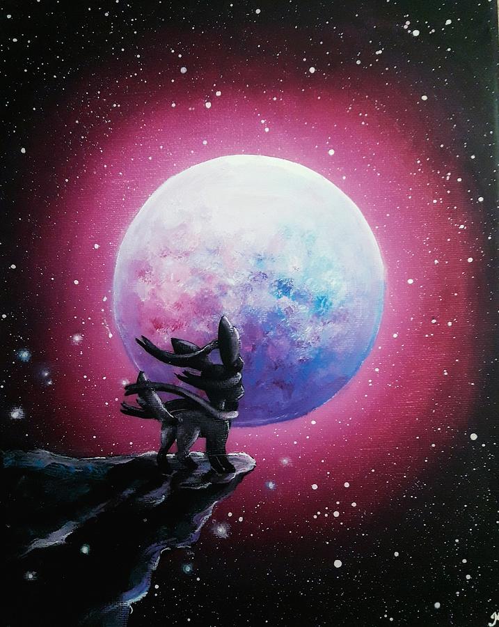 Landscape Painting - Sylveon under the moon by Magda Swinya