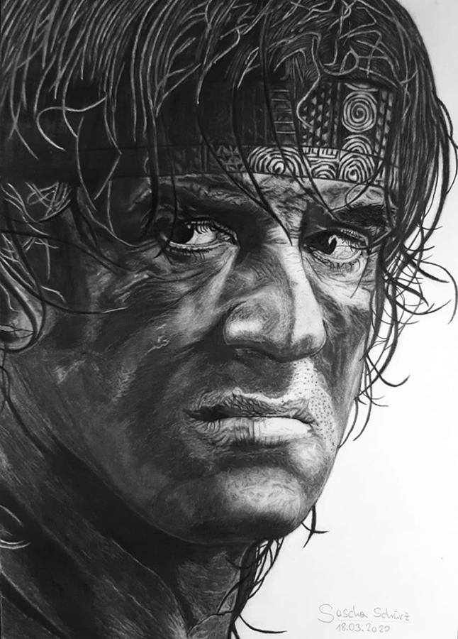 Sylvester Stallone John Rambo drawing by Sascha Schuerz Drawing by