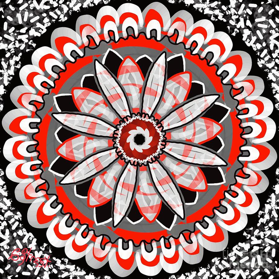 Mandala Black And Red Daisy Digital Art