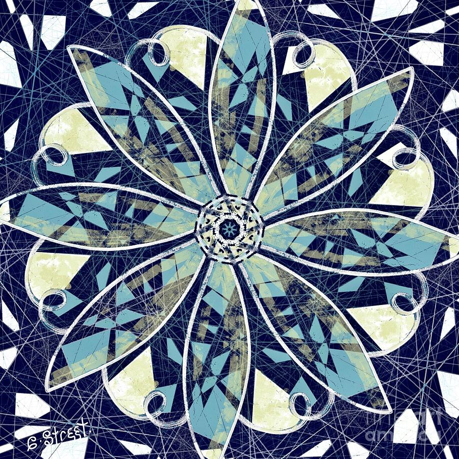 Mandala Blue Daisy Reflections. Digital Art