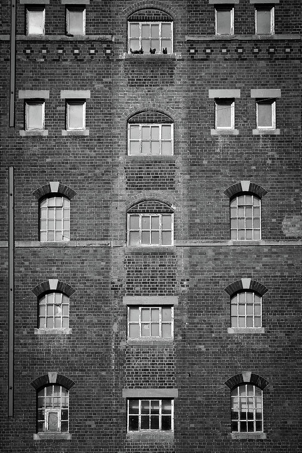 Symmetrical Industrial building windows Photograph by Seeables Visual Arts