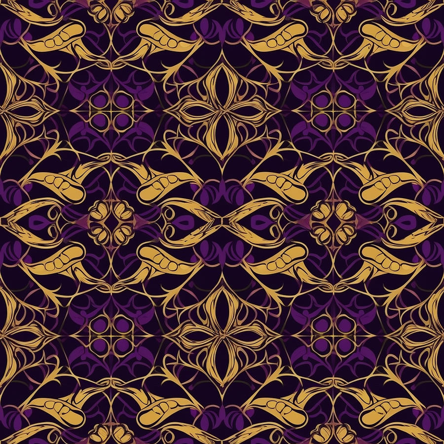 Symmetrical Purple and Gold Pattern #1 Digital Art by Britten Adams