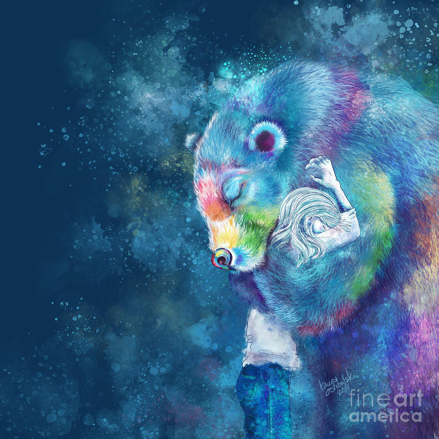 Sympathy Bear Hug - Blue Digital Art by Laura Ostrowski