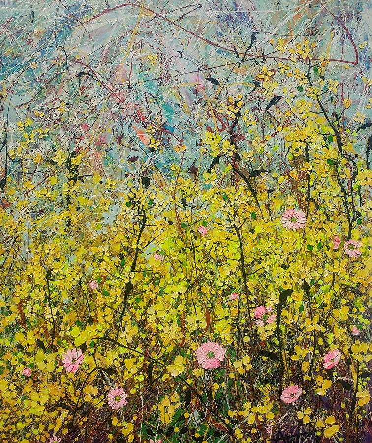 Symphony in Yellow Detail Painting by Angie Wright