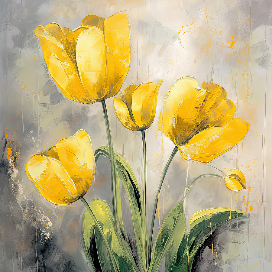 Poppy Digital Art - Symphony of Color and Texture - Yellow and Grey Art by Lourry Legarde