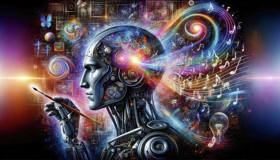 Symphony of the Mind - The Artistic Cyborg - AI Art Digital Art by Chris Anson