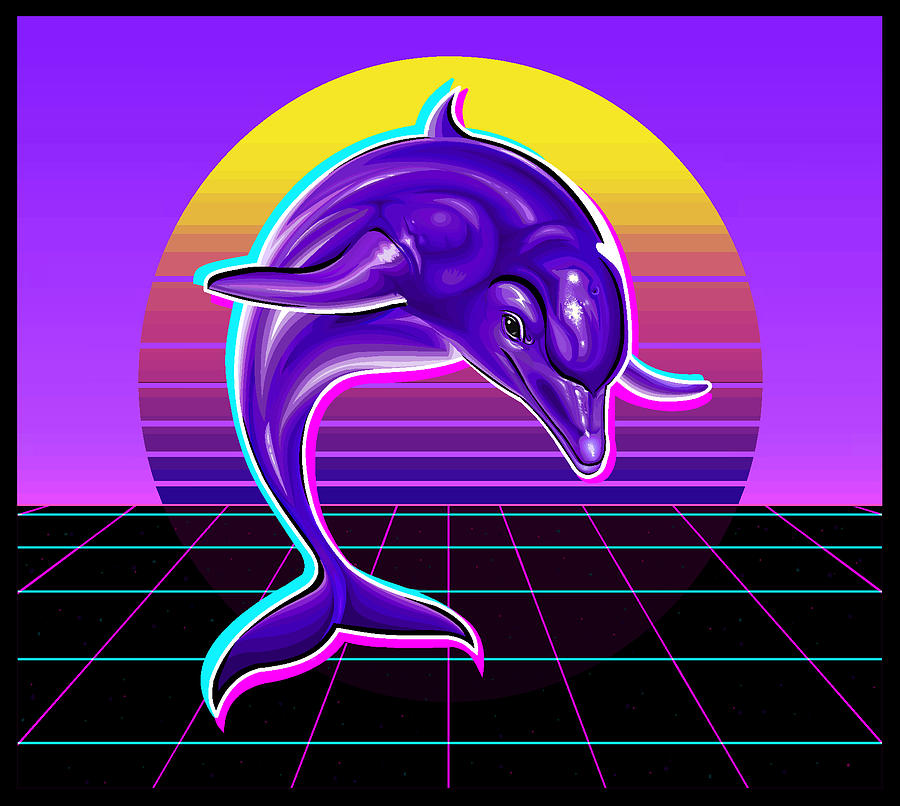 Synthwave Dolphin Digital Art by Shawn Dall