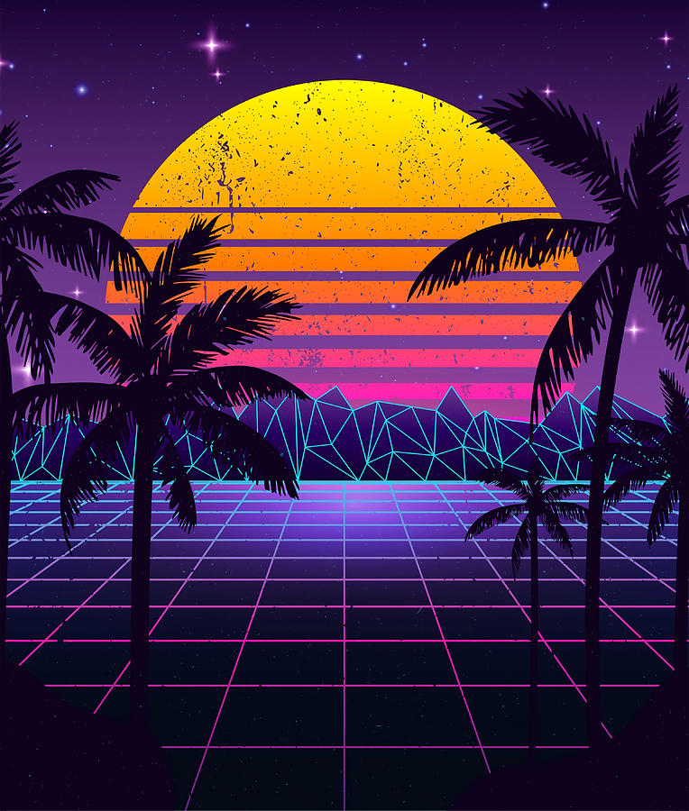 Synthwave Sunset Aesthetic green Painting by Selina Miller - Fine Art ...