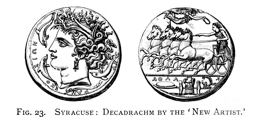 Greek Drawing - Syracuse Decadrachm by the New Artist b4 by Historic Illustrations
