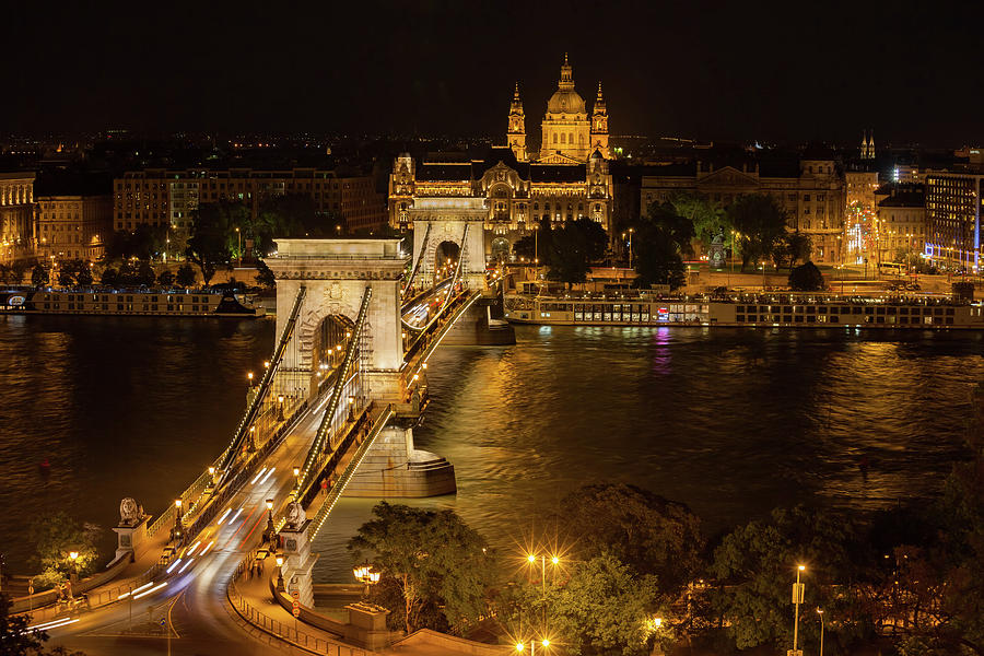 Szechenyi Chain Bridge in Budapest by Night Photograph by Artur Bogacki