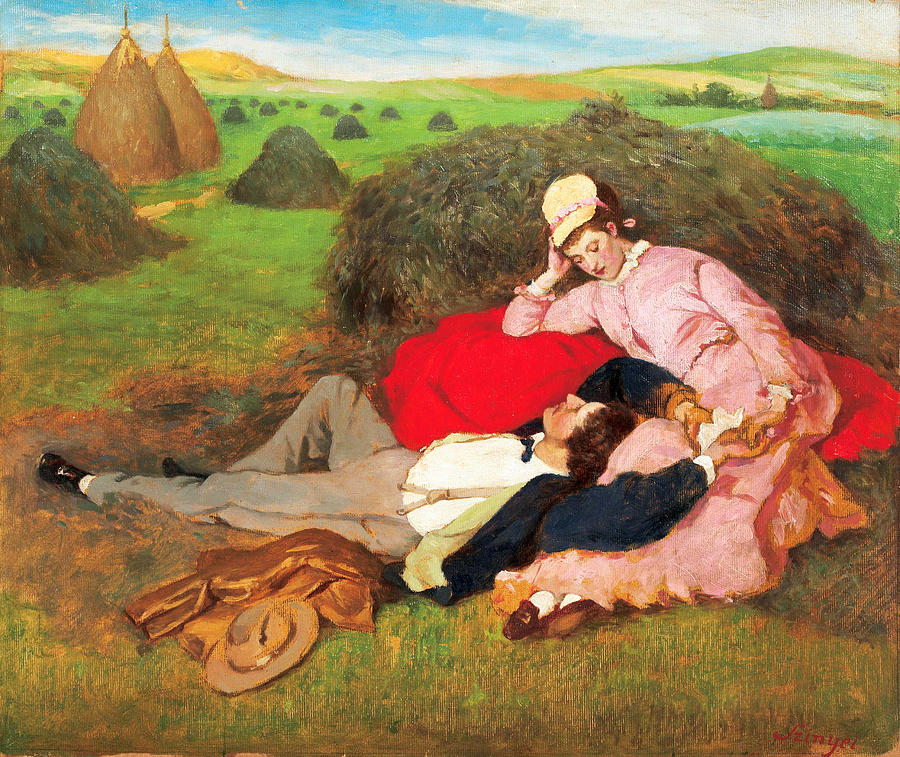 Szerelmespar, Love couple by Szinyei Merse Pal - Hungarian painters Painting by Szinyei Merse Pal