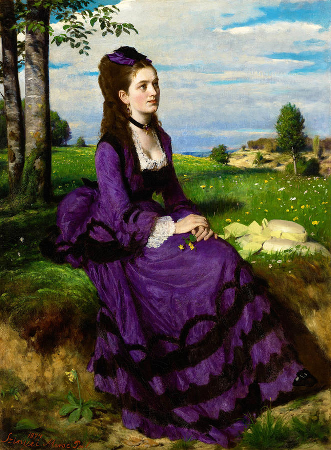 Szinyei Merse Pal paintings - Lady in Violet - Hungarian painters Painting by Szinyei Merse Pal