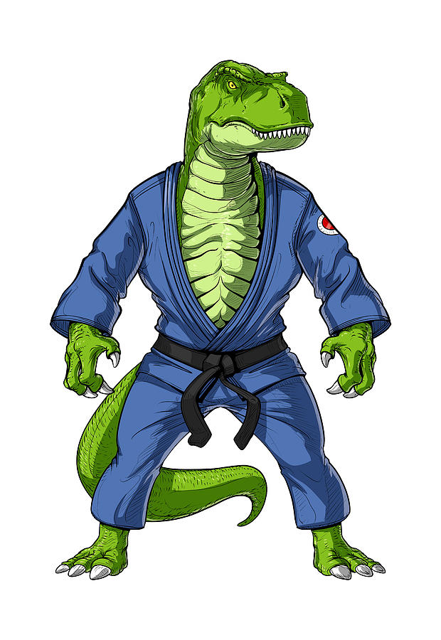 Karate Digital Art - T-Rex Dinosaur Jiu-Jitsu by Nikolay Todorov