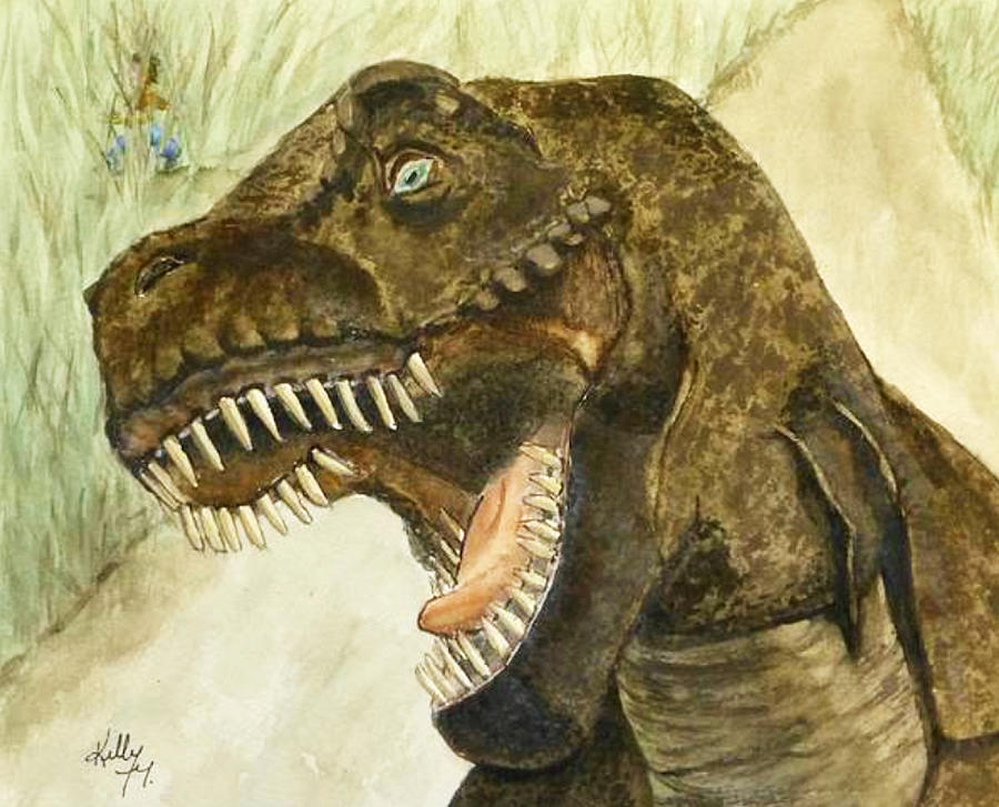 Dinosaur Painting - T-Rex..... RUN by Kelly Mills