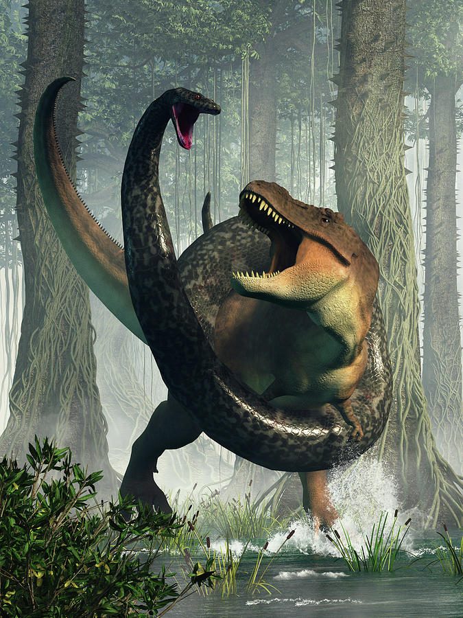 T-Rex vs Titanoboa Digital Art by Daniel Eskridge