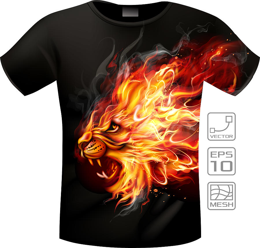 T-shirts Fire Lion Drawing by Adelevin