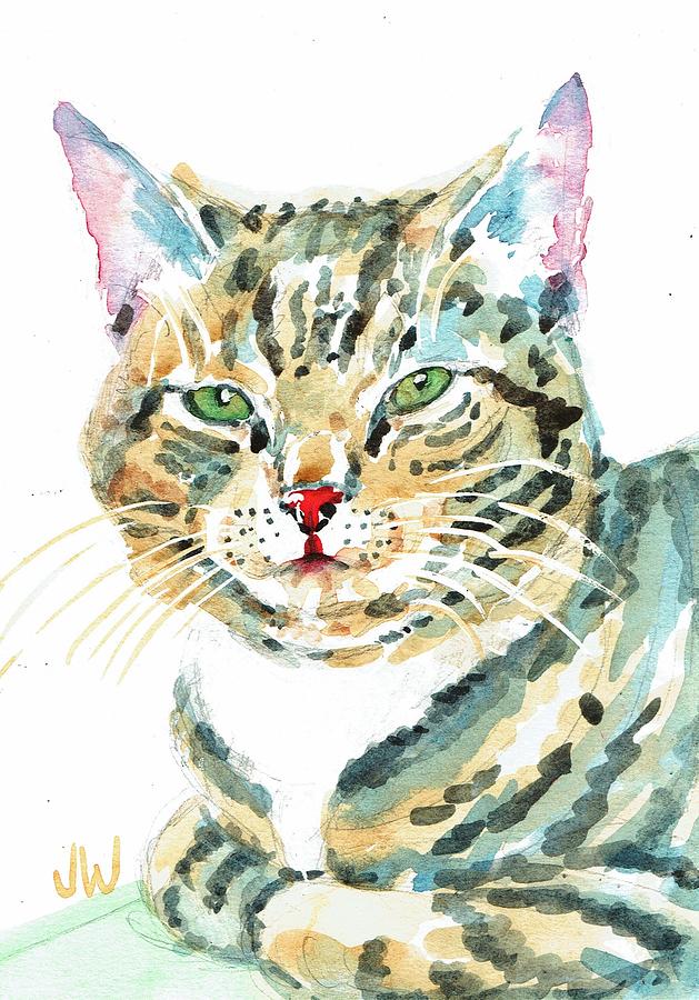 Tabby cat Painting by June Walker