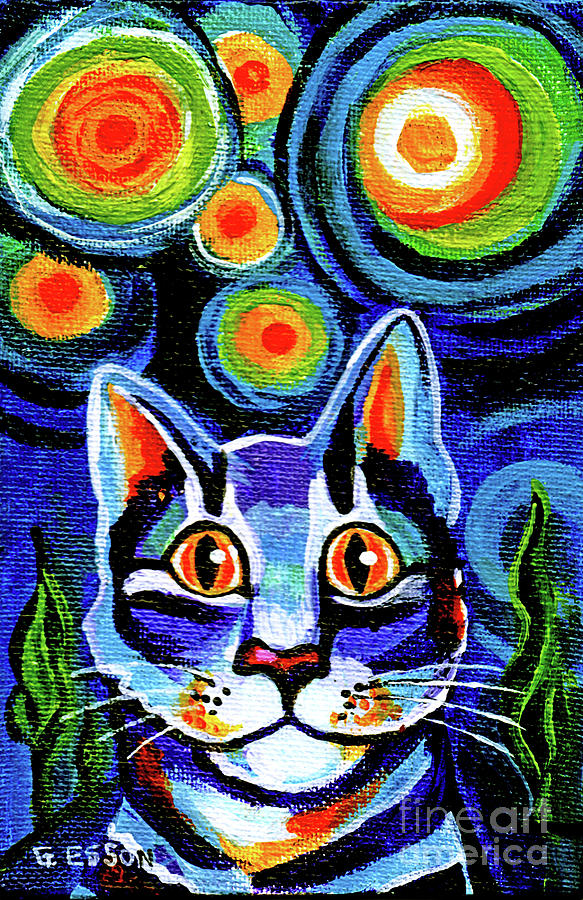 Tabby Cat On A Starry Night Painting by Genevieve Esson