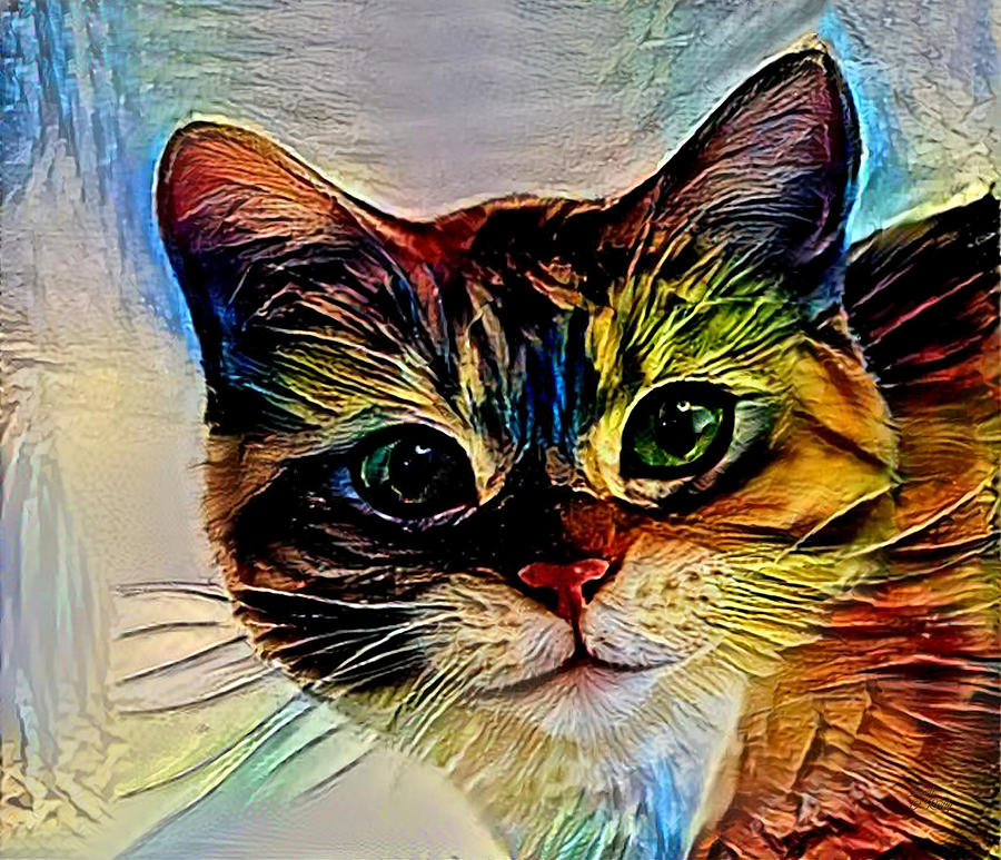 Tabby Cat Portrait Painted Digital Art Mixed Media by Sandi OReilly