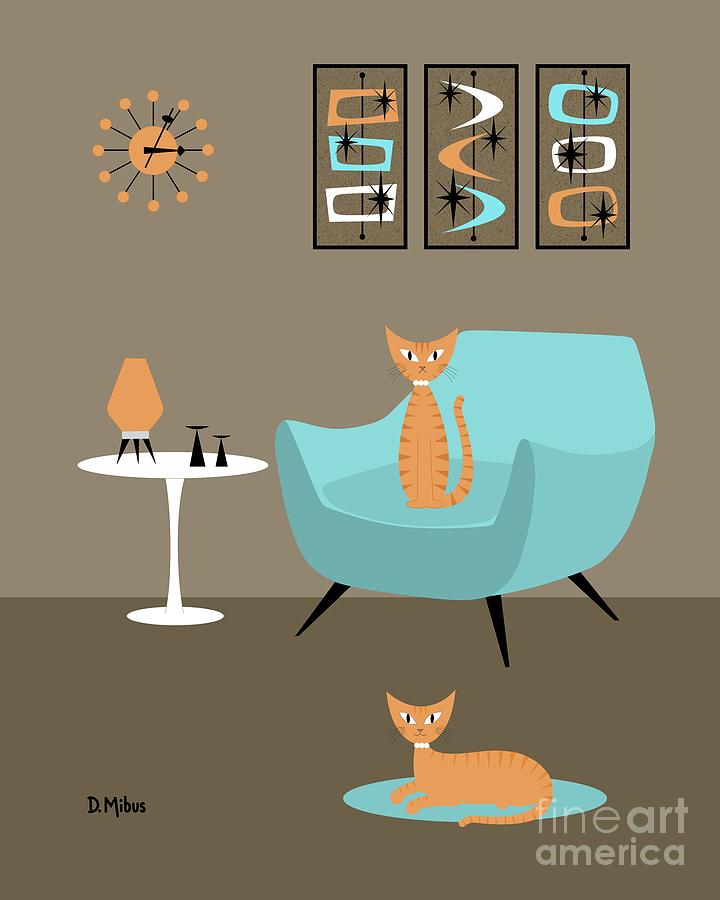 Tabby Cats in Blue and Orange Digital Art by Donna Mibus