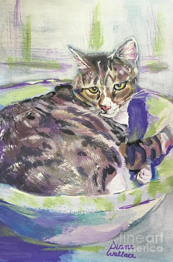 Tabby in a Bowl Painting by Diane Wallace