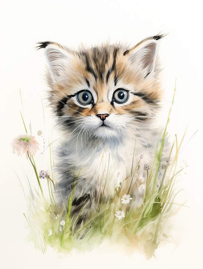 Tabby Kitten Painting by Land of Dreams