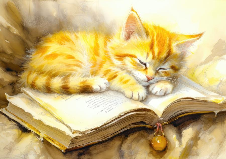 Cat Digital Art - Tabby Kitten Snoozing 03 by Simone Edward Artwork