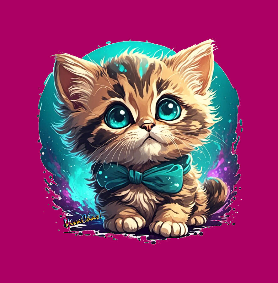 Cat Digital Art - Tabby Kitty T-Shirt from VivaChas by Chas Sinklier