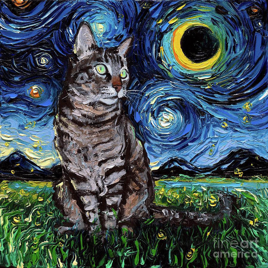 Cat Painting - Tabby Night by Aja Trier