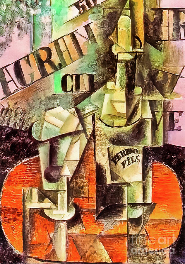 Table in a Cafe With a Bottle of Pernod by Pablo Picasso 1912 Painting by Pablo Picasso