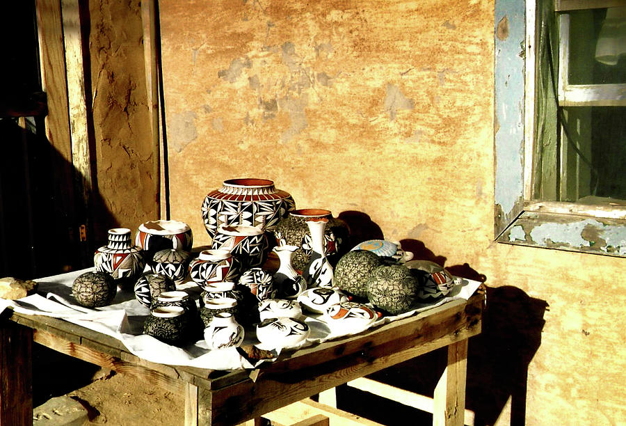 Table of Pottery in Acoma Pueblo, New Mexico Photograph by Ruth Hager ...