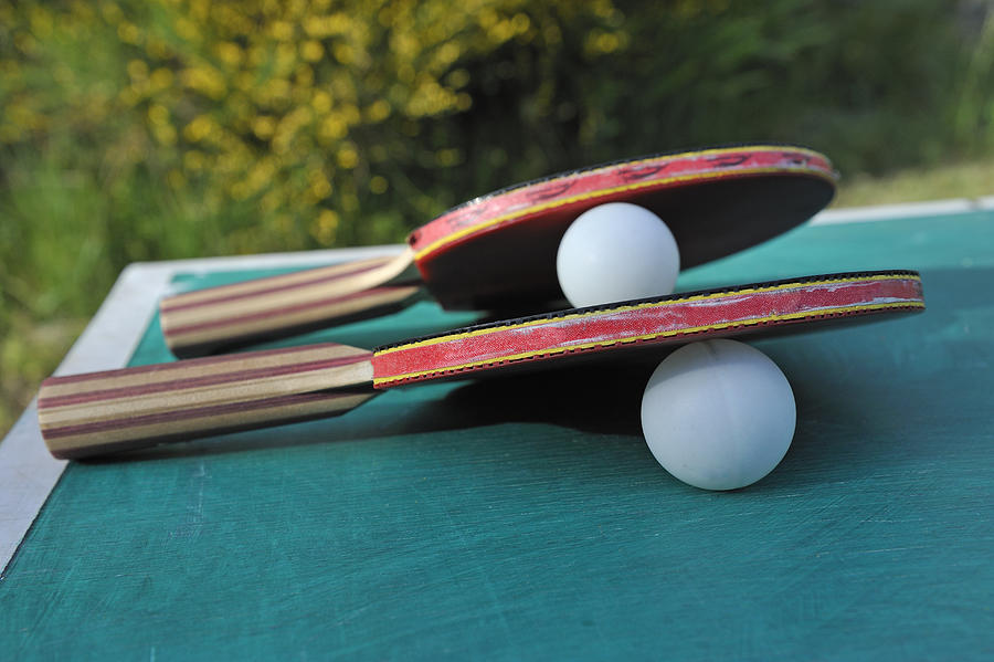 Table Tennis Racket and balls on table Photograph by Sami Sarkis